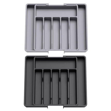 Extendable Cutlery Storage Box Household Portable Retractable Tray Organizer - Black.