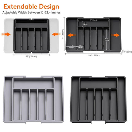 Extendable Cutlery Storage Box Household Portable Retractable Tray Organizer - Black.