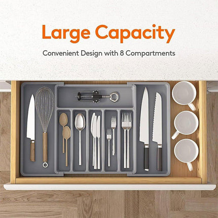 Extendable Cutlery Storage Box Household Portable Retractable Tray Organizer - Black.