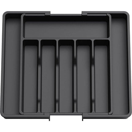 Extendable Cutlery Storage Box Household Portable Retractable Tray Organizer - Black.