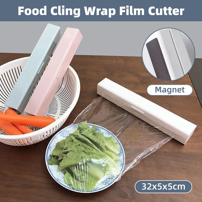 Plastic Food Wrap Dispenser Cutter Foil Cling Film Storage Holder Box Kitchen - White.