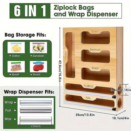 Bamboo Kitchen Storage Box for Plastic Wrap Tin Foil Paper Cutter with Lid.