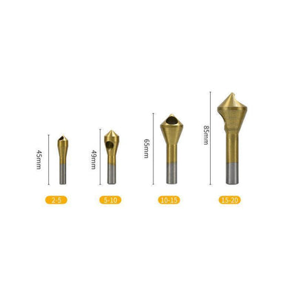 4PCS HSS Countersink Chamfer Drill Bit Set Titanium Coated Deburring Tools.