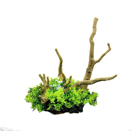 Aquarium Landscaping Decoration Artificial Wood and Plants Fish Tank Ornament - CM1902-Green.