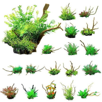 Aquarium Landscaping Decoration Artificial Wood and Plants Fish Tank Ornament - CM1904-Green.