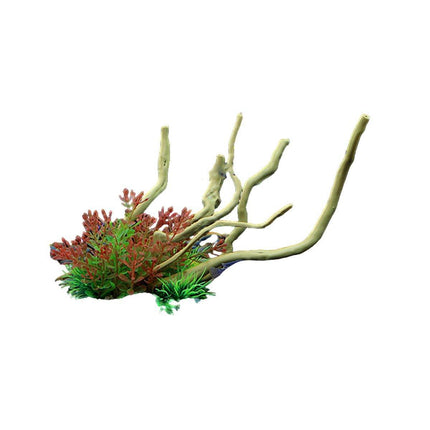 Aquarium Landscaping Decoration Artificial Wood and Plants Fish Tank Ornament - CM2201-Dark Red.