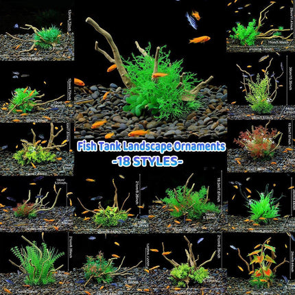 Aquarium Landscaping Decoration Artificial Wood and Plants Fish Tank Ornament - CM2401-Green.