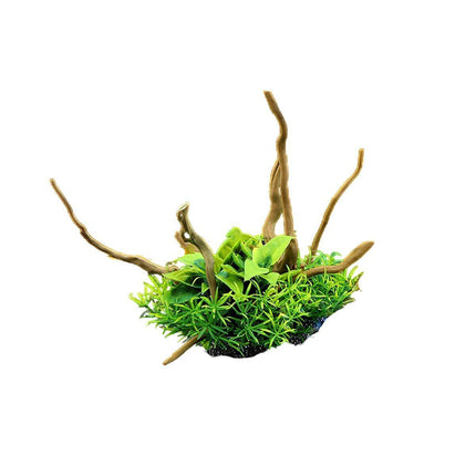 Aquarium Landscaping Decoration Artificial Wood and Plants Fish Tank Ornament - CM2401-Green.