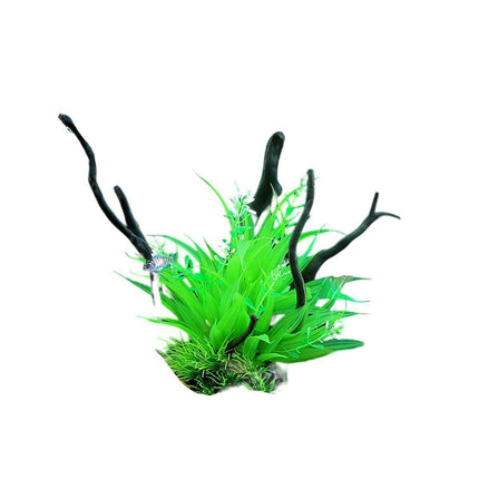 Aquarium Landscaping Decoration Artificial Wood and Plants Fish Tank Ornament - CM2401-Green.