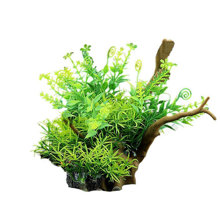 Aquarium Landscaping Decoration Artificial Wood and Plants Fish Tank Ornament - CM2502-Green.
