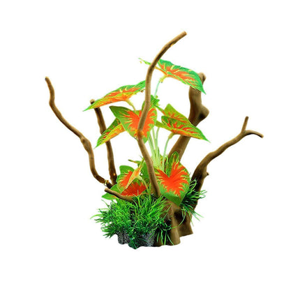 Aquarium Landscaping Decoration Artificial Wood and Plants Fish Tank Ornament - CM3302-Green.
