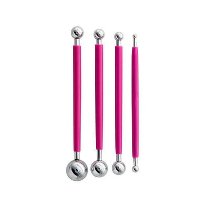 4X Fondant Cake Flower Decorating Clay Sugarcraft Ball Engraved Embossing Stick - Hot pink.