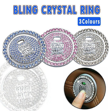 Bling Crystal Ring For Car One Key Engine Start Stop Decoration Button - Blue.