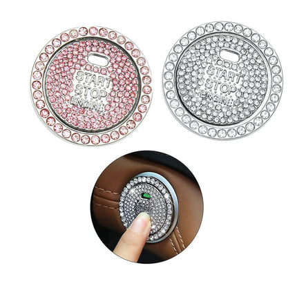 Bling Crystal Ring For Car One Key Engine Start Stop Decoration Button - Pink.