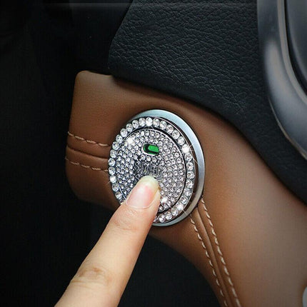 Bling Crystal Ring For Car One Key Engine Start Stop Decoration Button - White.