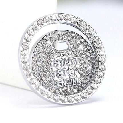 Bling Crystal Ring For Car One Key Engine Start Stop Decoration Button - White.