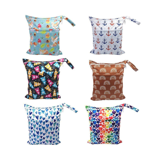 2PCS Cartoon Printed Diaper Bag Double Zipper Washable Storage Organizer - Blue Heart.