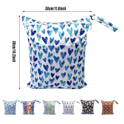2PCS Cartoon Printed Diaper Bag Double Zipper Washable Storage Organizer - Blue Heart.