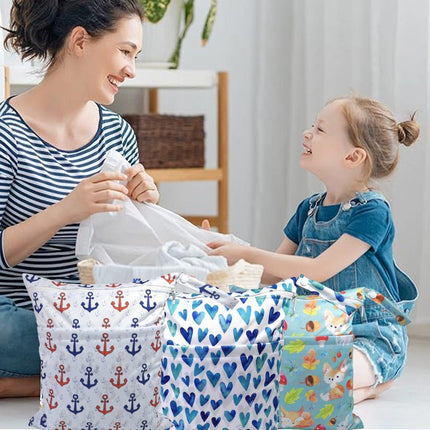 2PCS Cartoon Printed Diaper Bag Double Zipper Washable Storage Organizer - Blue Heart.