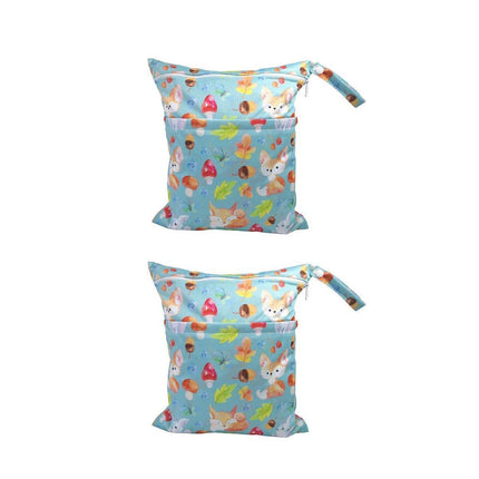 2PCS Cartoon Printed Diaper Bag Double Zipper Washable Storage Organizer - Blue Heart.