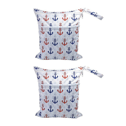 2PCS Cartoon Printed Diaper Bag Double Zipper Washable Storage Organizer - Blue Heart.