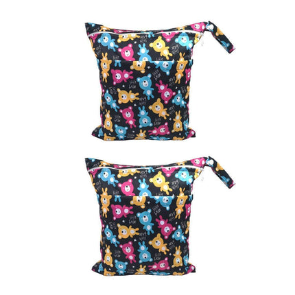2PCS Cartoon Printed Diaper Bag Double Zipper Washable Storage Organizer - Blue Heart.