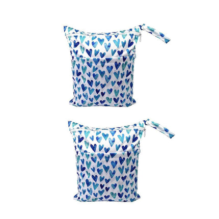 2PCS Cartoon Printed Diaper Bag Double Zipper Washable Storage Organizer - Blue Heart.