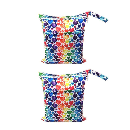 2PCS Cartoon Printed Diaper Bag Double Zipper Washable Storage Organizer - Blue Heart.