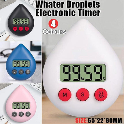 Water Drop Digital Timer Kitchen Study Alarm Countdown Electronic Clock 4 Colours - White.