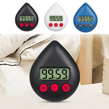 Water Drop Digital Timer Kitchen Study Alarm Countdown Electronic Clock 4 Colours - White.