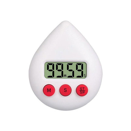 Water Drop Digital Timer Kitchen Study Alarm Countdown Electronic Clock 4 Colours - White.