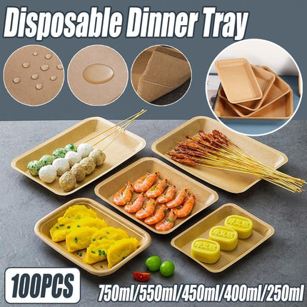 100pcs Eco-friendlyKraft Paper  Trays for Fries Snacks Greaseproof Hot Dog Trays - 6#400ml.