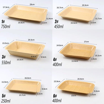 100pcs Eco-friendlyKraft Paper  Trays for Fries Snacks Greaseproof Hot Dog Trays - 6#400ml.
