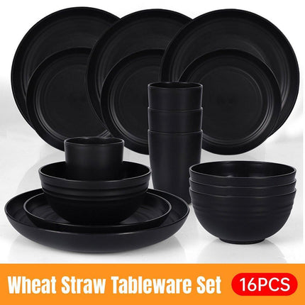 16PCS Eco-Friendly Wheat Straw Portable Tableware Set with Plate Bowl Cup.