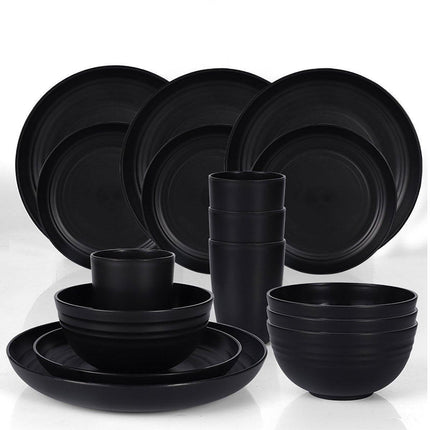 16PCS Eco-Friendly Wheat Straw Portable Tableware Set with Plate Bowl Cup.
