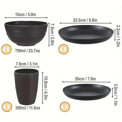 16PCS Eco-Friendly Wheat Straw Portable Tableware Set with Plate Bowl Cup.