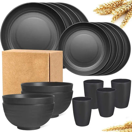16PCS Eco-Friendly Wheat Straw Portable Tableware Set with Plate Bowl Cup.
