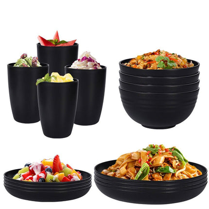 16PCS Eco-Friendly Wheat Straw Portable Tableware Set with Plate Bowl Cup.