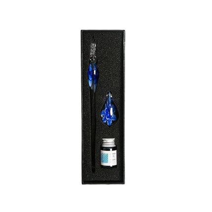 Crystal Flower Glass Dipping Dip Pen Writing Set Gift Pack Fountain Calligraphy - Blue.