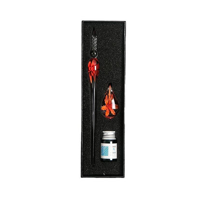 Crystal Flower Glass Dipping Dip Pen Writing Set Gift Pack Fountain Calligraphy - Orange.