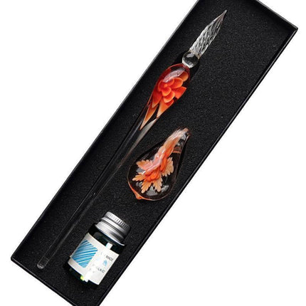 Crystal Flower Glass Dipping Dip Pen Writing Set Gift Pack Fountain Calligraphy - Sky Blue.