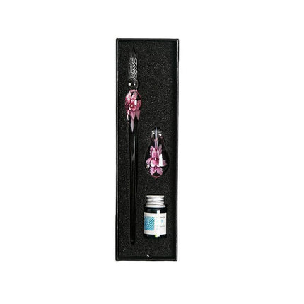 Crystal Flower Glass Dipping Dip Pen Writing Set Gift Pack Fountain Calligraphy - Sky Blue.
