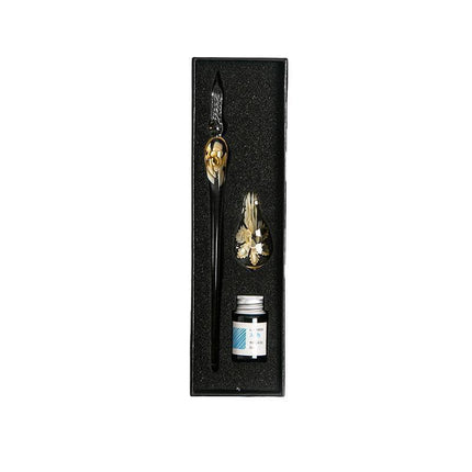 Crystal Flower Glass Dipping Dip Pen Writing Set Gift Pack Fountain Calligraphy - Yellow.