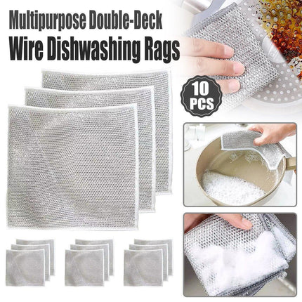 10PCS Double Layer Dishcloth Non-stick Oil Kitchen Cleaning Cloth Metal Fiber.