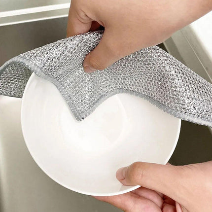 10PCS Double Layer Dishcloth Non-stick Oil Kitchen Cleaning Cloth Metal Fiber.