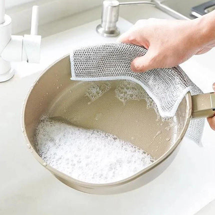 10PCS Double Layer Dishcloth Non-stick Oil Kitchen Cleaning Cloth Metal Fiber.