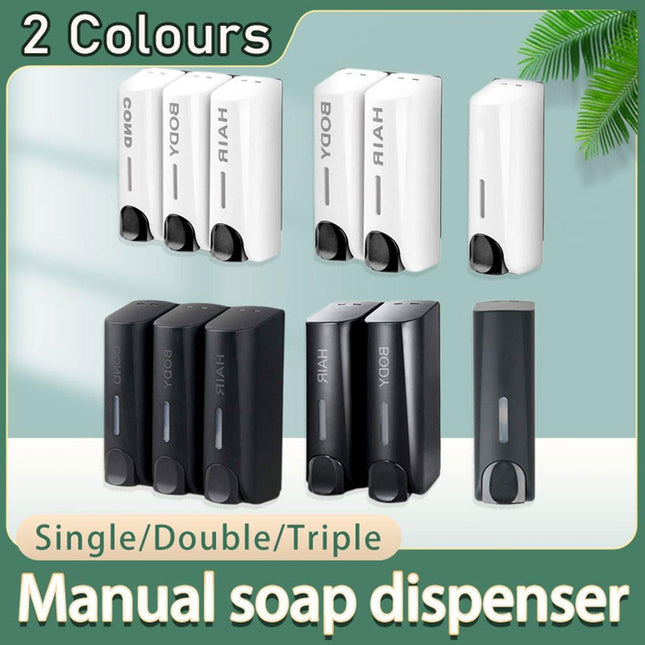 Hotel Wall Mounted Soap Dispenser Bathroom Shampoo Shower Gel Hand Soap Box - Black-Double.