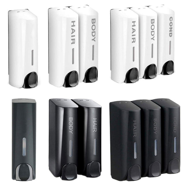 Hotel Wall Mounted Soap Dispenser Bathroom Shampoo Shower Gel Hand Soap Box - Black-Double.