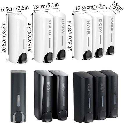 Hotel Wall Mounted Soap Dispenser Bathroom Shampoo Shower Gel Hand Soap Box - Black-Double.