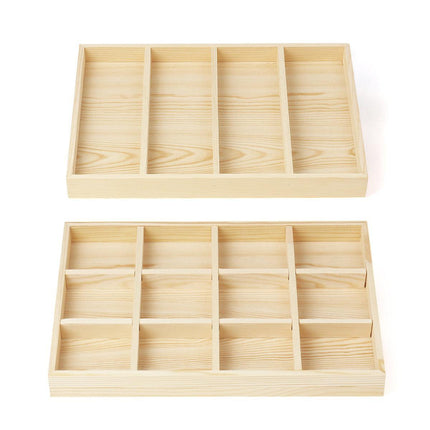 Wooden Jewellery Storage Box Display Tray Organizer for Rings Earrings Necklaces - Twelve Grids.
